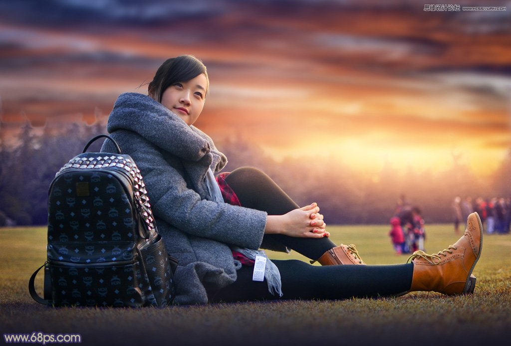 Photoshop给外景女孩添加唯美的黄昏景色