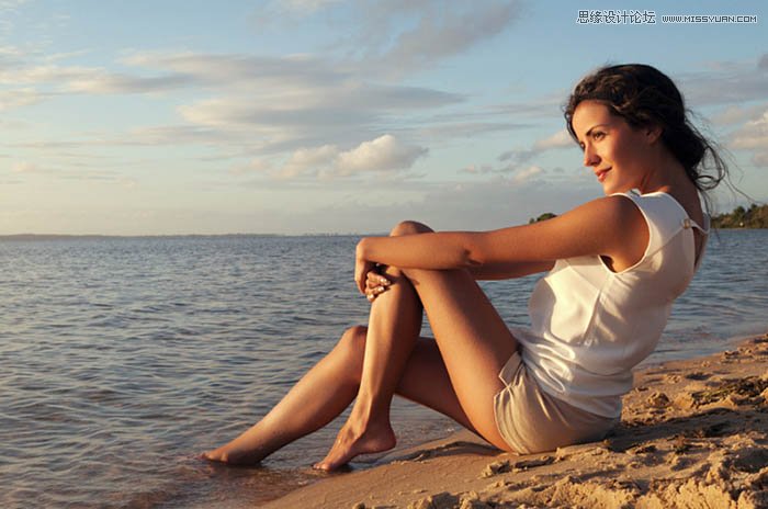 Photoshop给海边美女添加暖色逆光效果