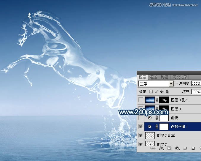 Photoshop制作从水面飞起的创意水马效果