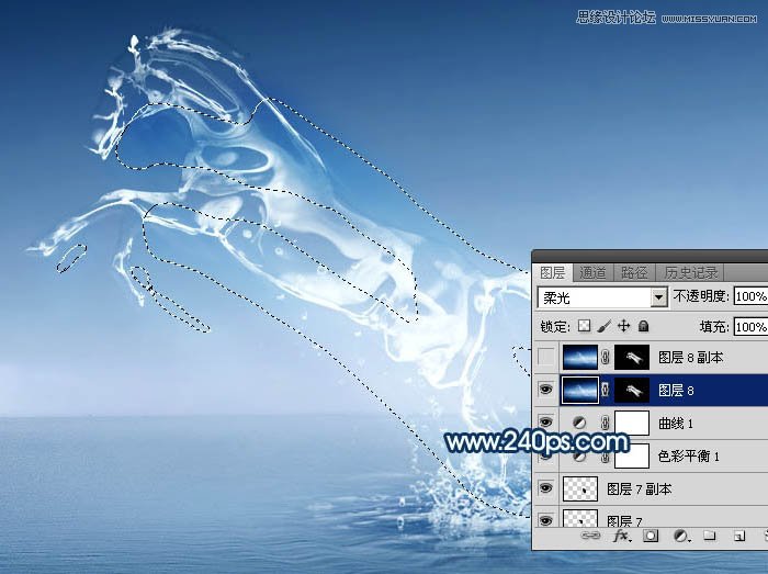 Photoshop制作从水面飞起的创意水马效果