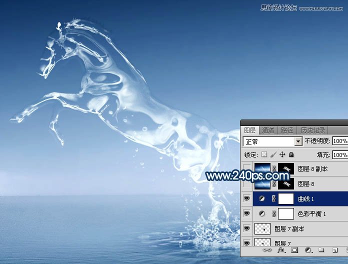 Photoshop制作从水面飞起的创意水马效果