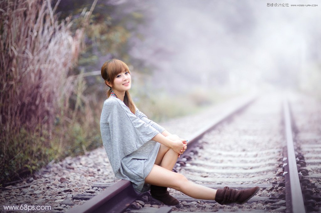 Photoshop调出铁轨美女照片甜美逆光效果