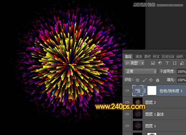 Photoshop制作炫彩效果的烟花绽放效果图