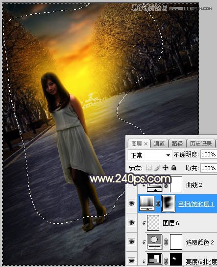 Photoshop调出马路上女孩金色夕阳美景效果