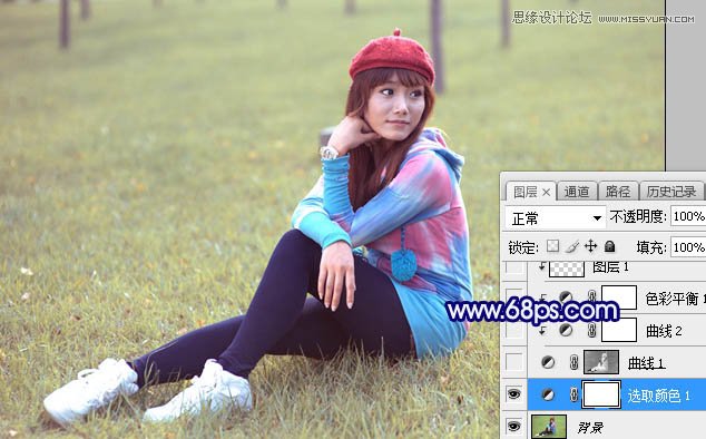 Photoshop调出草地女孩唯美淡蓝色效果