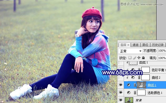 Photoshop调出草地女孩唯美淡蓝色效果