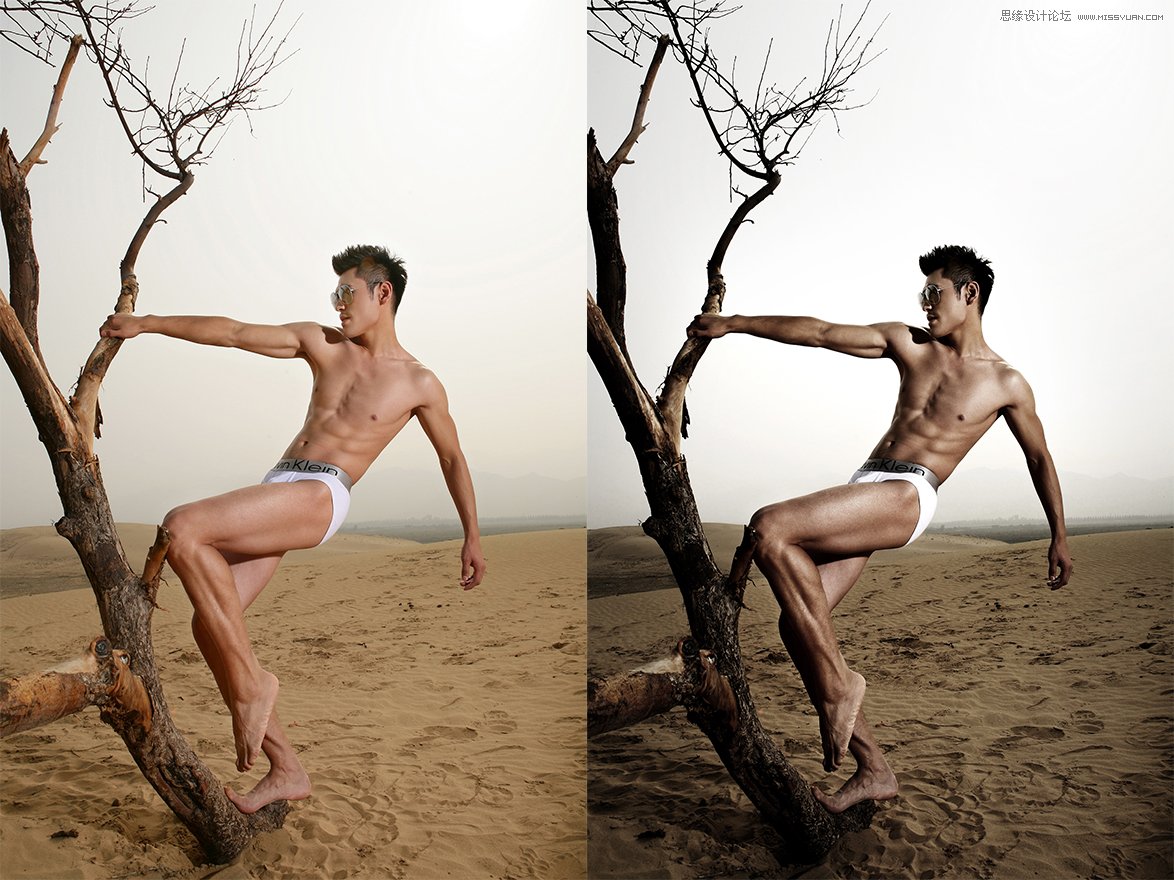 Photoshop调出男性模特质感金属肤色效果