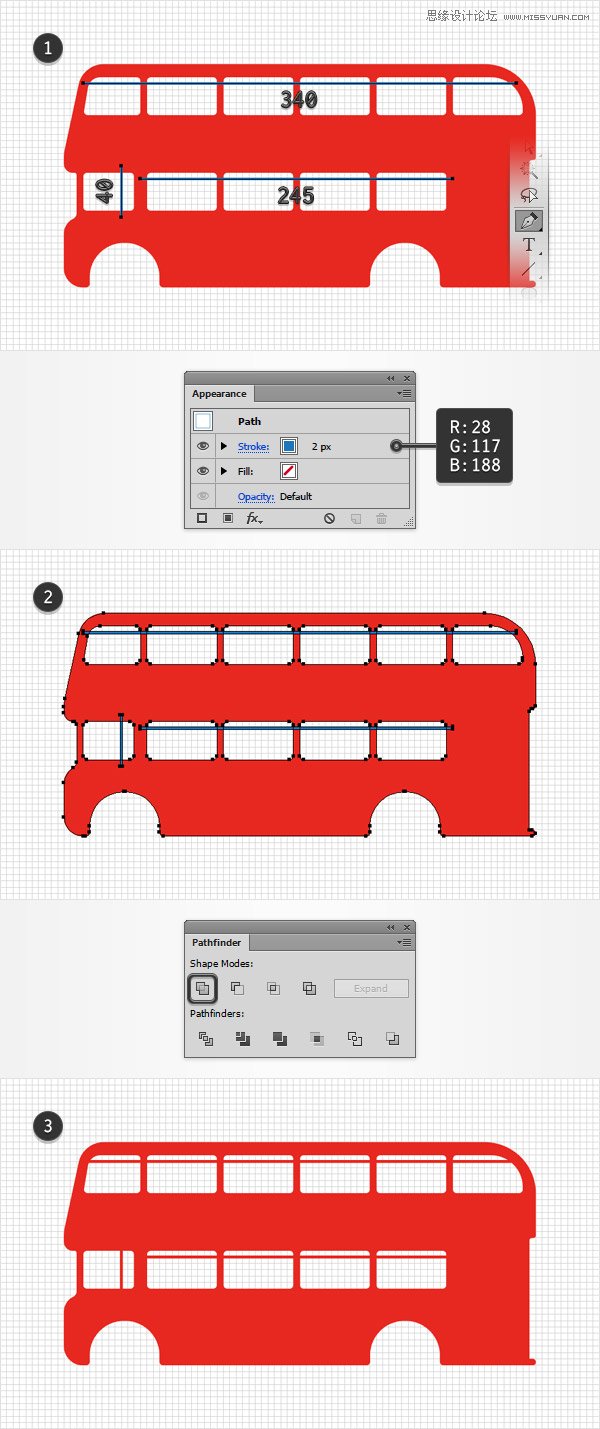 Illustrator绘制细节丰富的红色大巴车图标(2) - 思
