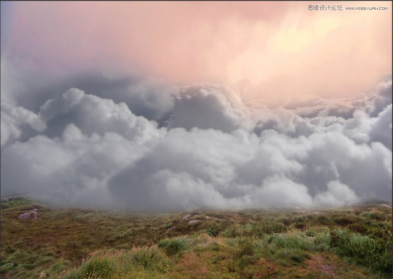 Photoshop合成在云端飞翔的鲸鱼城堡场景