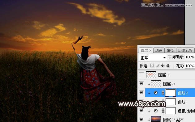 Photoshop给外景田园人像添加夕阳美景效果