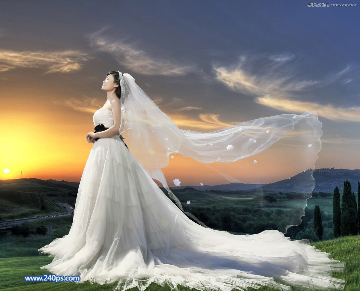Photoshop调出蓝色梦幻效果的婚纱照片 - PS教程网