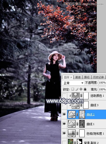 Photoshop调出公园女孩唯美冷色艺术效果