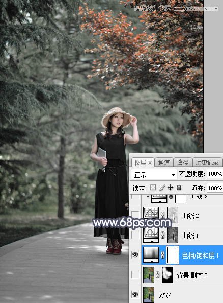 Photoshop调出公园女孩唯美冷色艺术效果