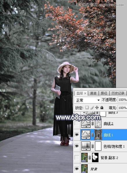 Photoshop调出公园女孩唯美冷色艺术效果