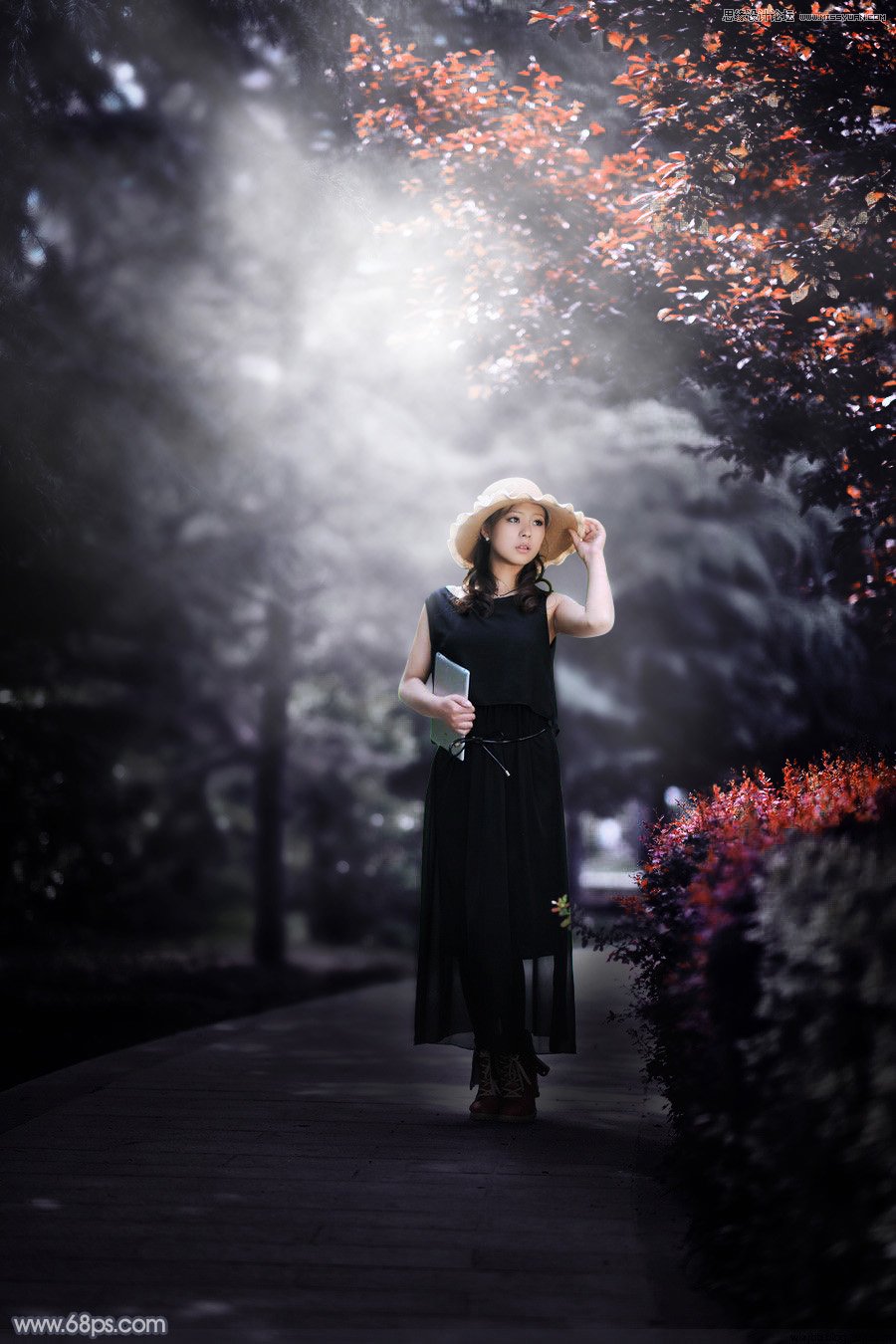 Photoshop调出公园女孩唯美冷色艺术效果