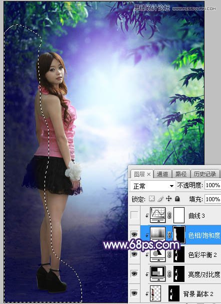 Photoshop调出外景人像照片唯美紫色艺术效果