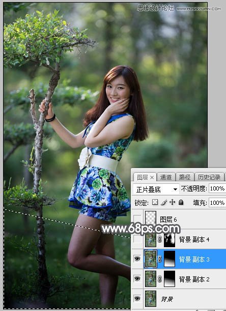 Photoshop调出外景美女人像冷色光斑效果