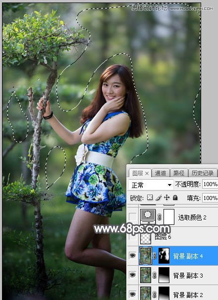 Photoshop调出外景美女人像冷色光斑效果