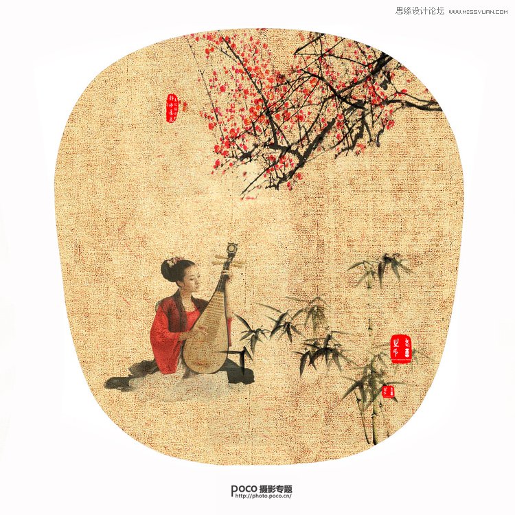 Photoshop制作中国风手绘古典扇面效果图 - 专