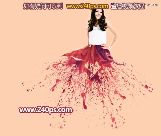 Photoshop给美女添加打散的喷溅裙装效果