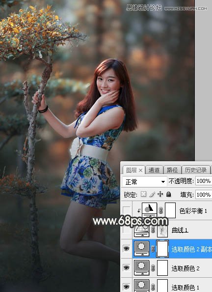 Photoshop调出树下美女照片梦幻逆光效果