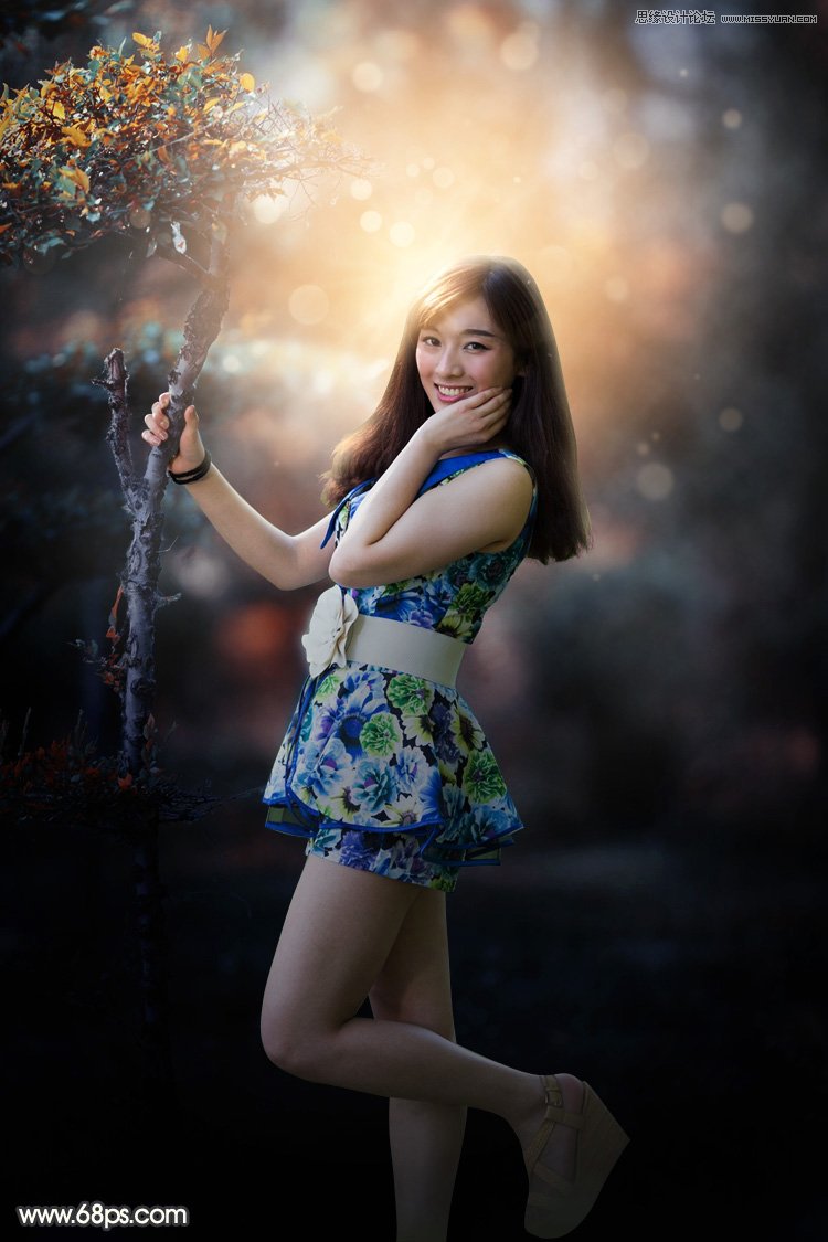 Photoshop调出树下美女照片梦幻逆光效果