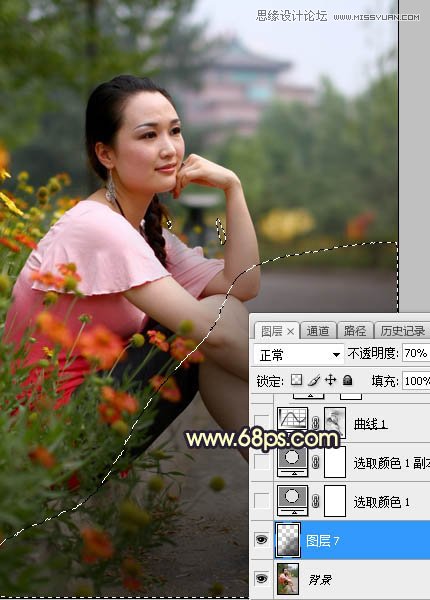 Photoshop给外景美女人像添加夕阳美景