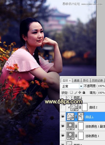 Photoshop给外景美女人像添加夕阳美景