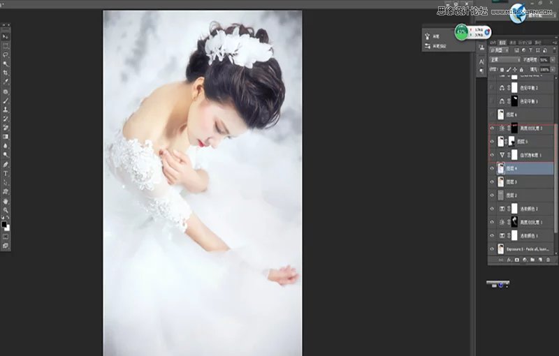 Photoshop给室内婚纱照片添加甜美肤色效果