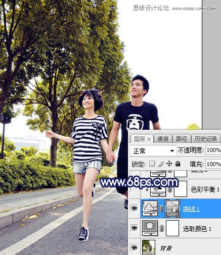 Photoshop给情侣外景照片添加落夕阳景色