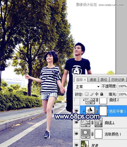 Photoshop给情侣外景照片添加落夕阳景色