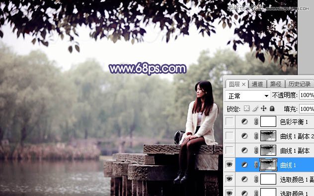 Photoshop给河边美女人像添加梦幻紫色效果
