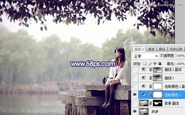 Photoshop给河边美女人像添加梦幻紫色效果