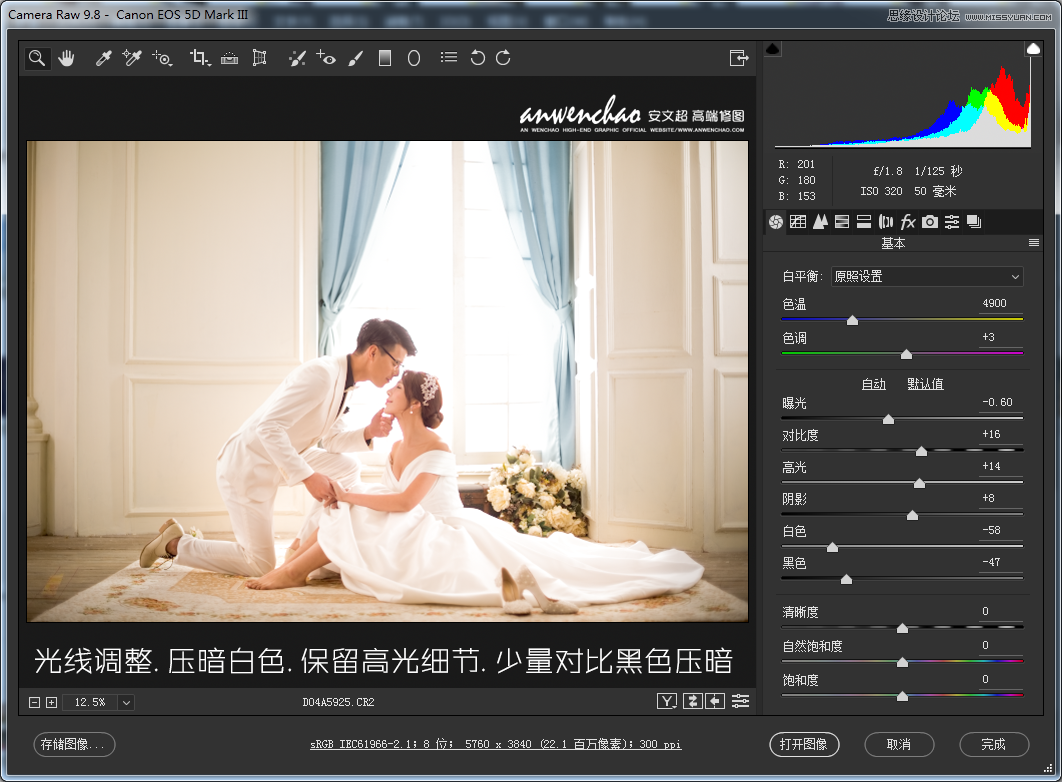Photoshop调出室内婚纱照片淡蓝色艺术效果