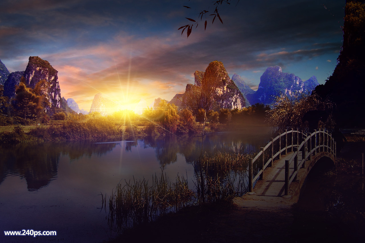 Photoshop给风景照片添加唯美夕阳景色