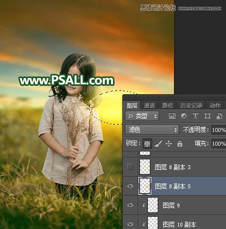 Photoshop给外景儿童照片添加唯美的夕阳美景