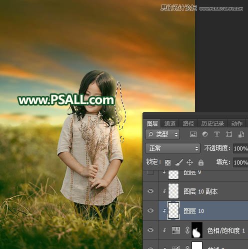 Photoshop给外景儿童照片添加唯美的夕阳美景