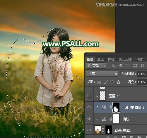 Photoshop给外景儿童照片添加唯美的夕阳美景