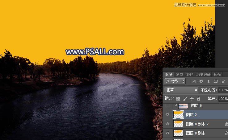 Photoshop把河流外景照片添加唯美夕阳景色