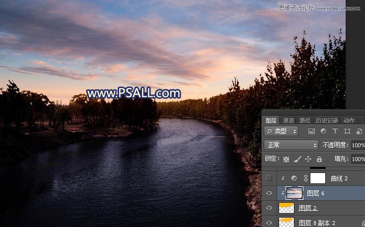 Photoshop把河流外景照片添加唯美夕阳景色
