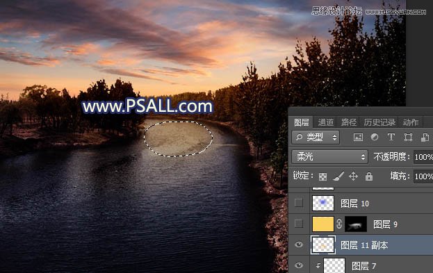 Photoshop把河流外景照片添加唯美夕阳景色