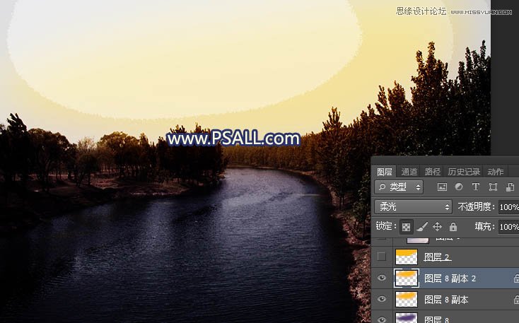Photoshop把河流外景照片添加唯美夕阳景色