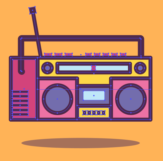 Illustrator绘制复古风格的卡带录音机图标