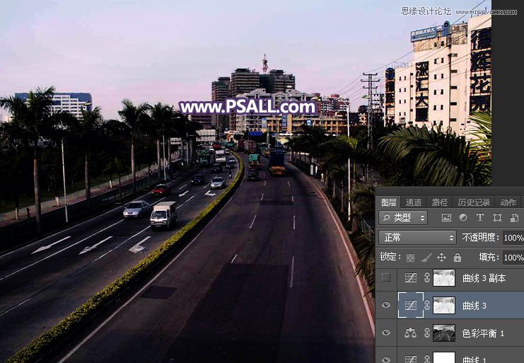 Photoshop给城市公路照片添加唯美日落效果