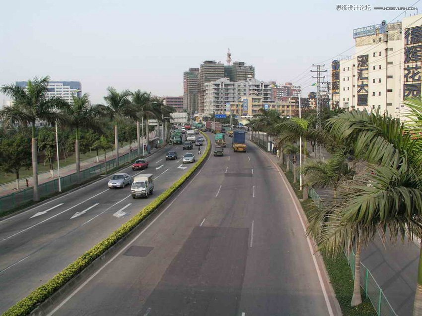 Photoshop给城市公路照片添加唯美日落效果