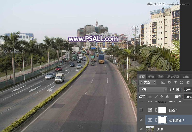 Photoshop给城市公路照片添加唯美日落效果