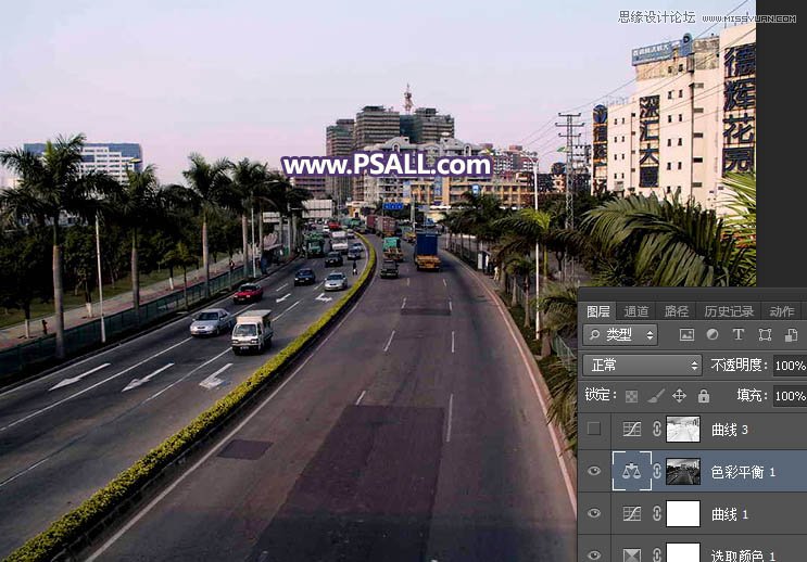 Photoshop给城市公路照片添加唯美日落效果