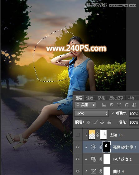 Photoshop给外景人像照片添加黄昏光效效果