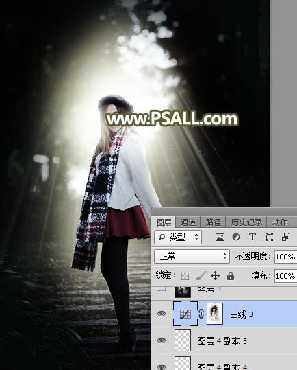 Photoshop给人像美女添加冷色主题光线装饰