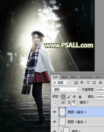 Photoshop给人像美女添加冷色主题光线装饰